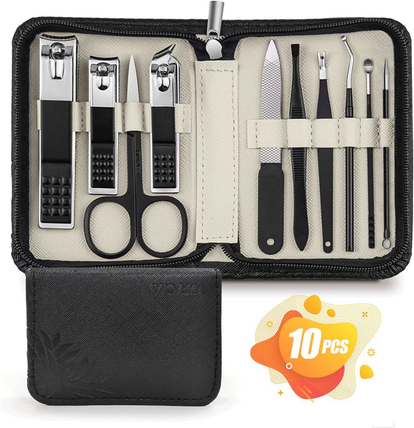 WOAMA Manicure Set, 10 in 1 Pedicure Kit Nail Clippers with Black Bag, Manicure Tools for Women and Men