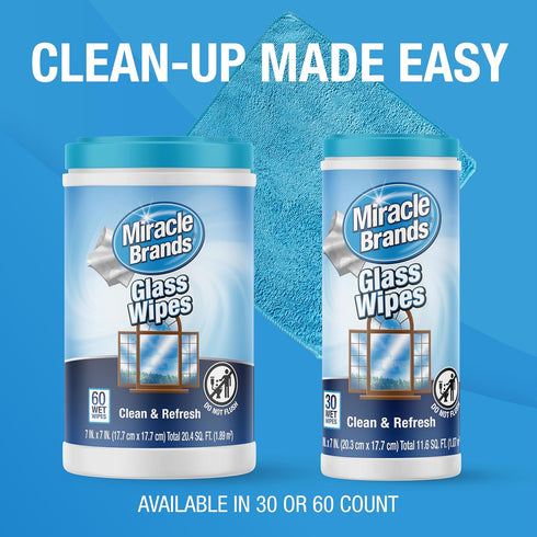MiracleWipes for Glass – Disposable, Streak-Free Cleaning Wipes for Mirrors, Windows, Kitchen, Home, Auto, 30 Count