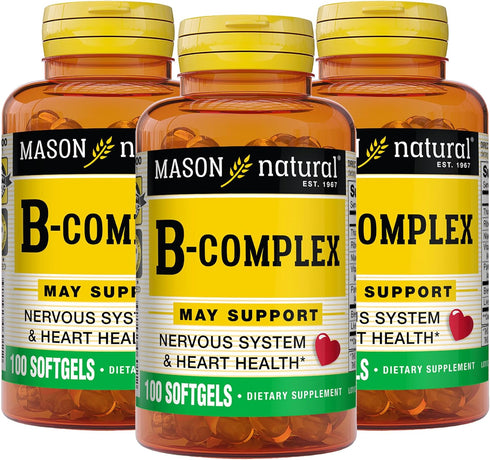 Mason Vitamins B Complex Multivitamin Softgel, 100-Count Bottles | Pack of 3