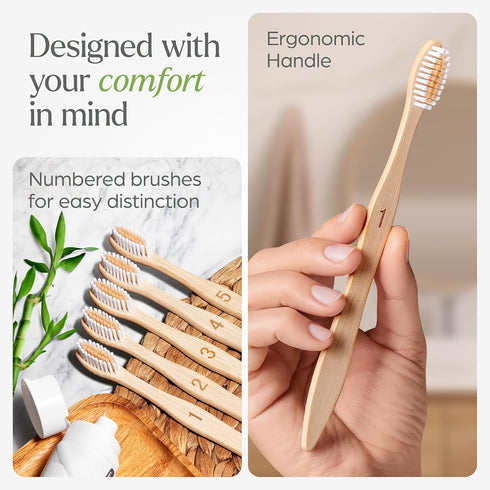 Bamboo Toothbrushes 10 Pack - Eco-Friendly, BPA Free Soft Bristles Natural Wooden Toothbrushes