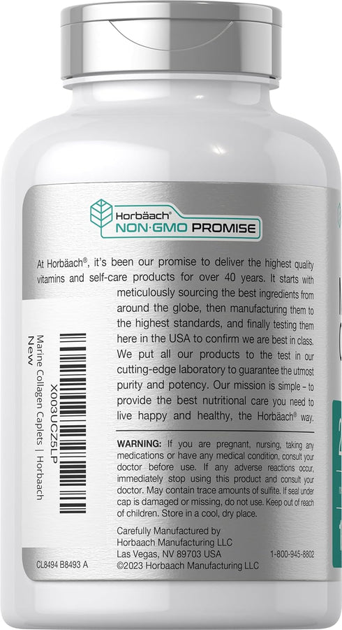 Horbaeach Marine Collagen Peptides 2000mg - 180 Caplet Capsules with Calcium, Non-GMO, Gluten Free Supplement