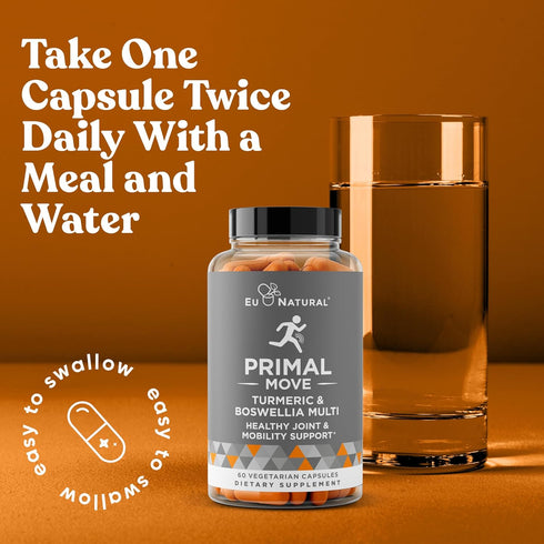 Primal Joint & Mobility Support - Advanced Supplement for Women and Men - Turmeric, Boswellia, Ginger, Boron - 60 Veg