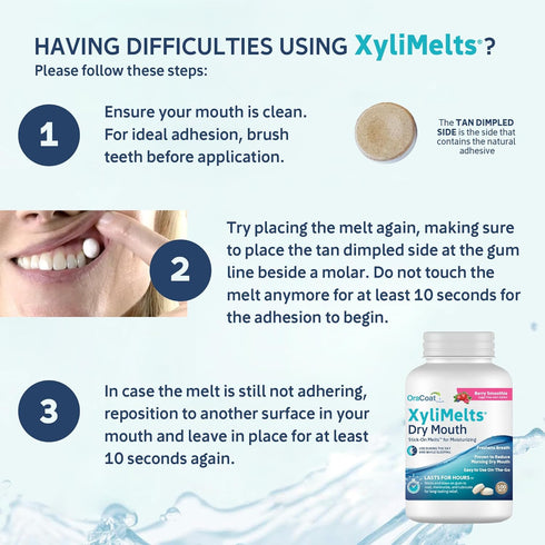 OraCoat XyliMelts Dry Mouth Relief Stick-On Melts Berry Smoothie with Xylitol, Non-Acidic, Stimulates Saliva, 100