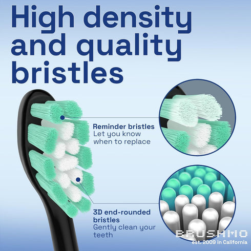 Brushmo Replacement Toothbrush Heads - Compatible with Philips Sonicare Electric Toothbrush, Black, 8 Pack