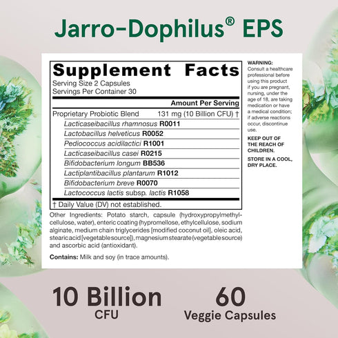 Jarrow Formulas Jarro-Dophilus EPS Probiotics - 10 Billion CFU, Dietary Supplement for Gut Health, 60 Veggie Capsules