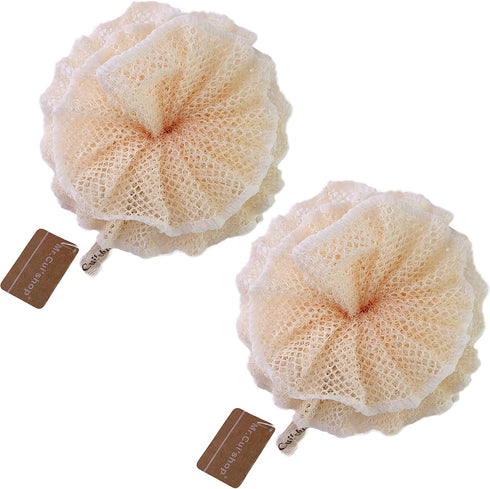 Super Exfoliating Home Spa Weave Loofah Shower Sponge Pouf Mesh Brush - Bath Spa Puff Scrubber Ball (Pack of 2)