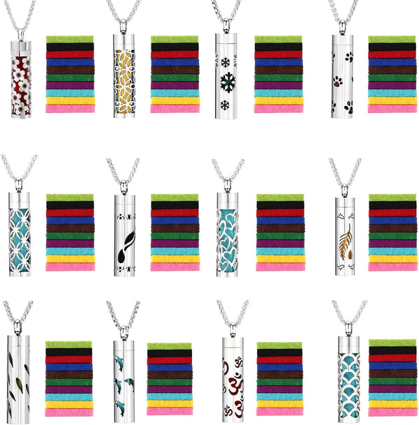 Ucubwfu 12 pcs Essential Oil Necklace, Alloy Aromatherapy Diffuser Necklace, Aromatherapy Pendant