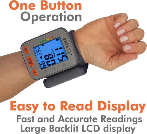 Konquest KBP-2910W Automatic Wrist Blood Pressure Monitor, Accurate Adjustable Cuff, Large Screen Display, Portable Case