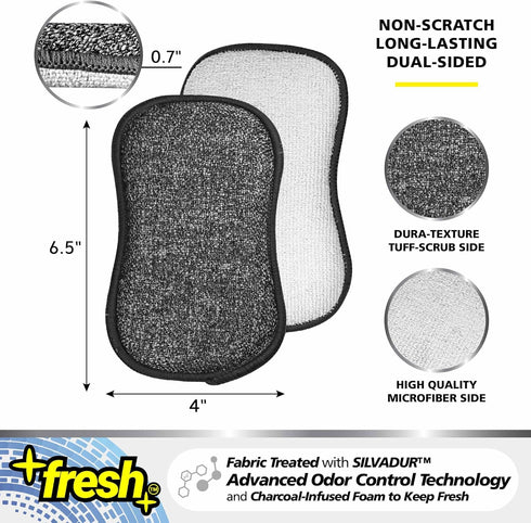 Fresh Large Professional Microfiber Scrub-N-Wipe Sponge Pads, 6-Pack, SILVADUR Odor Control Technology