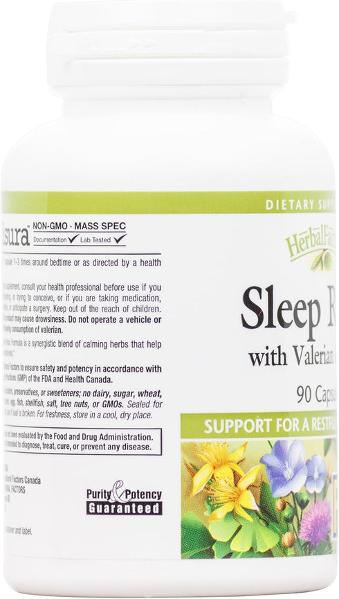 Natural Factors Herbal Factors Sleep Relax Formula, Non-GMO Sleep Aid, 90 Capsules
