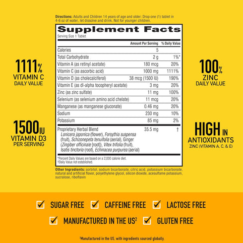 Immune 10ct 1000mg Airborne Support Effervescent Tablets, Zesty Orange Flavor - with Vitamin C + Vitamins A, D, E