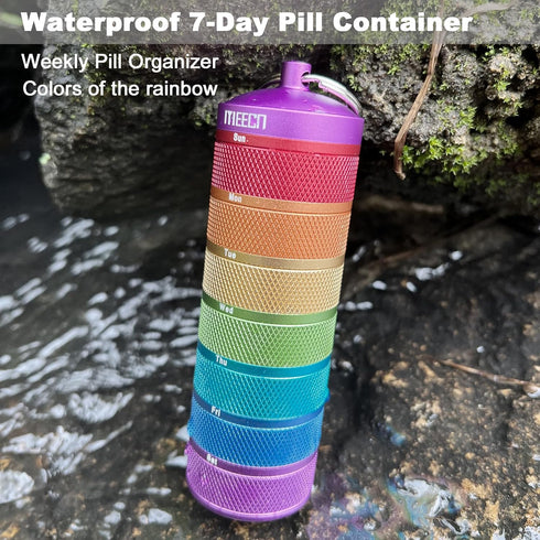 Weekly Metal Pill Organizer, Waterproof 7-Day Container for Outdoor Travel, Shockproof Aluminum Pill Case
