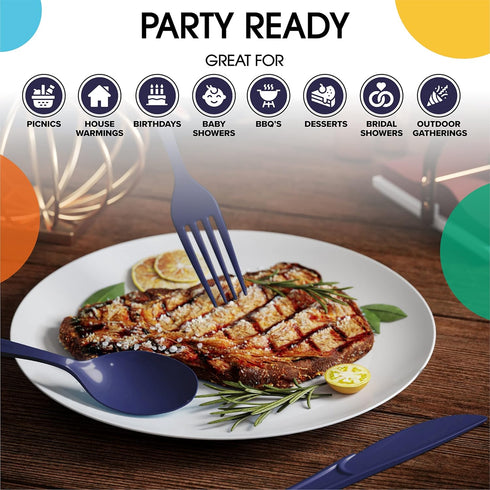 Heavy Duty Navy Plastic Forks, 50 Pcs Disposable Cutlery, Navy Plastic Silverware, Navy Disposable Flatware