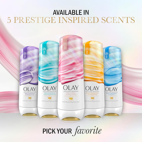 Olay Indulgent Moisture Body Wash for Women, Infused with Vitamin B3, 24hr Moisture, Rose and Cherry Creme Scent