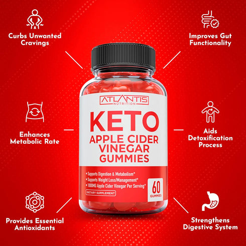 Gummies Gummies 1000MG 60 Count Atlantis Nutrition Keto ACV for Weight Loss - Apple Cider Vinegar Formulated to Support