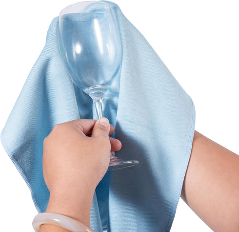 KLNYOO Microfiber Glass Cleaning Cloths, 8 Pack, Lint Free, Streak Free, 16x16 Inch, Blue