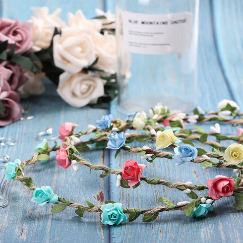 Whaline 4 Pcs Bohemian Style Floral Wreath Headbands - Flower Crown Headdress for Wedding Bride Party Festivals (4