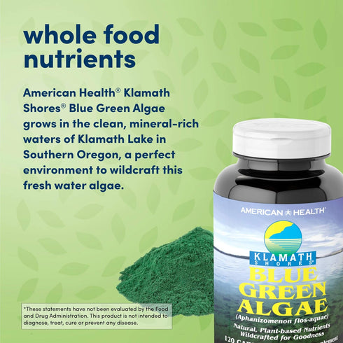 American Health Klamath Shores Blue Green Algae Capsules, 120 Total Servings, Pesticide-Free