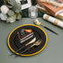 N9R 90PCS Gold Plastic Silverware Set with Black Handle, Heavy Duty Fancy Plastic Cutlery for Birthday and Everyday Use