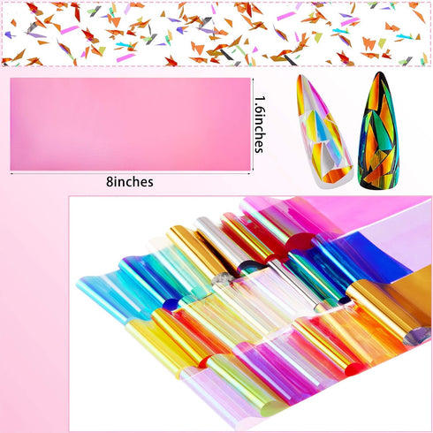 Maitys 40 Pieces Iridescent Glass Paper Nail Design Sticker Decals, Shinning Reflective Mirror Design, 20 Colors