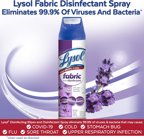 Lysol Fabric Disinfectant Spray, Sanitizing and Antibacterial, Lavender Fields, 15 Fl. Oz (Pack of 3)