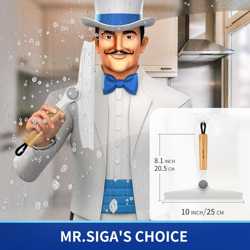 MR.SIGA All Purpose Silicone Squeegee for Shower Door, Mirror, Glass, Streak Free Shower Squeegee, Pivoting Bamboo Handle, includes 1 Suction Hook, 10 inch Wide, 1 Pack by MR.SIGA
