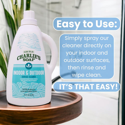Charlie's Soap Surface Cleaner Refill (75 Fl. Oz.), Biodegradable Natural Spray Safe for Indoor & Outdoor Use