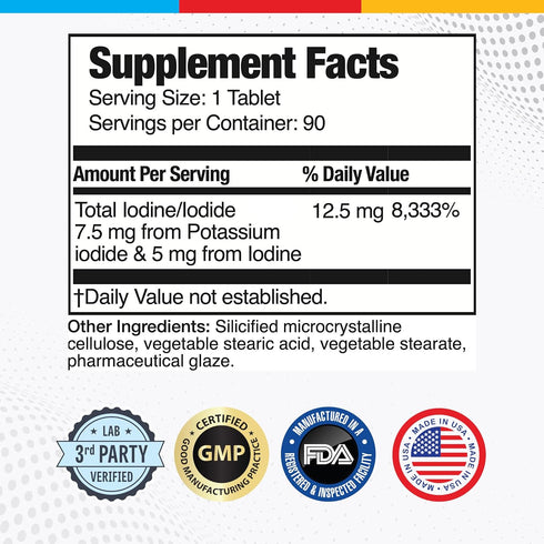 Brain Basics Ultra Iodine Complex Supplement - Thyroid Support, 90 Tablets, Iodine and Potassium Iodide