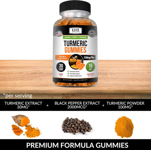 Kaya Naturals Turmeric Gummies 30 Count | Pure Nature Curcumin with Ginger & Black Pepper Extract | Joint Support