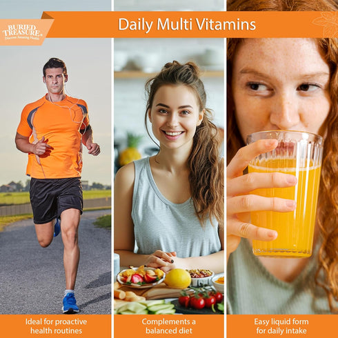 Buried Treasure VM100 Complete Daily Liquid Vitamins and Minerals Supplement, 32 Ounce, Orange Zest Flavor
