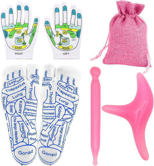 ZYNERY Reflexology Socks with Massage Tool, Acupressure Socks & Gloves for Foot Pain Relief, Women's, Pink
