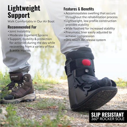 Rapid Recover Short Walking Boot, Medical Grade Foot & Ankle Support Brace, Adjustable Air Pump, Small, Black