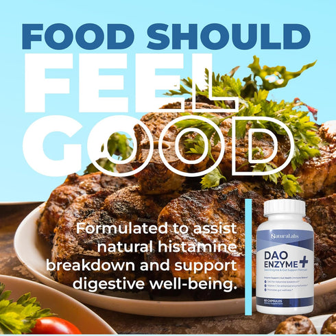 NATURALABS 60 1 DAO Supplements Histamine Blocker DAO Enzyme + Diamine Oxidase & Vitamin C for Gut Health & Food