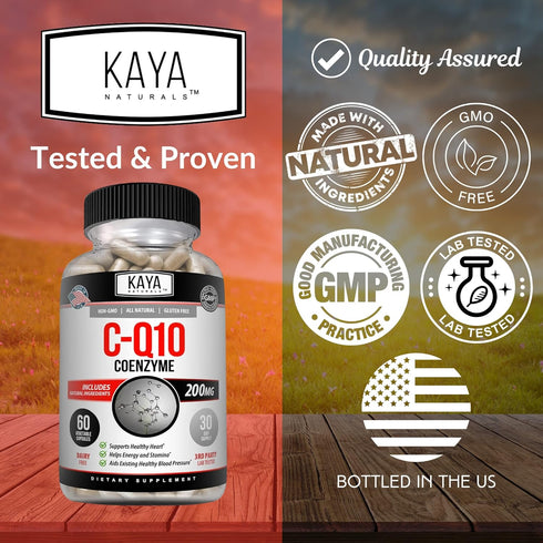 Kaya Naturals CoQ10 Power Antioxidant Supplement - 60 Veggie Capsules for Heart Health & Immune Function