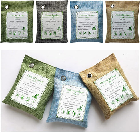 Bamboo Charcoal Bags Odor Absorber, 2 Packs 200g Charcoal Deodorizer Bags with Hooks for Home, Cars, Bathroom