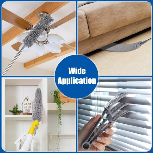 Dusters for Cleaning, 9Pcs Feather Duster with Extension Pole Up to 100'', Bendable Washable Long Duster