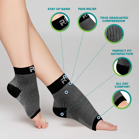 Run Forever Large/Black Open Toe Compression Socks for Women, Foot Compression Sleeve