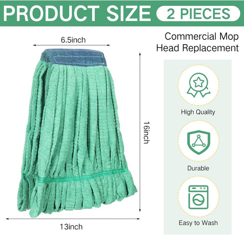 2 Pcs Commercial Mop Head Replacement 18 Oz Tube Microfiber Mop Heads for Floor Cleaning Industrial Mop Heads Looped End Wet Mop Head Refill for Home Commercial Industrial Use (Green)