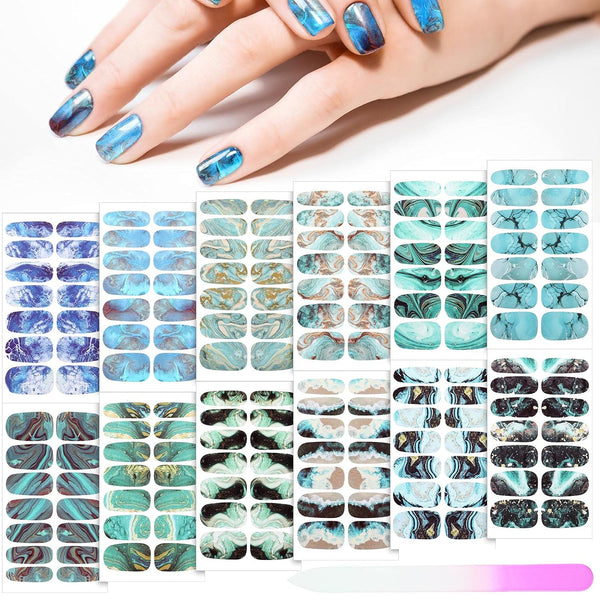 Maitys Full Wrap Nail Stickers (168 Pcs) - Gradient Glitter Self Adhesive Polish Strips with Fingernail Files