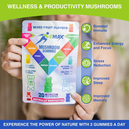 Vemax Gummies Immune Gummy Ashwagandha and Lions Mane Mushroom for Adults - Organic - Reishi, Maitake, Chaga
