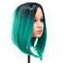 SWACC Ombre Colors Short Straight Bob Wig for Women with Wig Cap (Teal Blue)