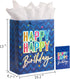 SUNCOLOR 13" Large Happy Birthday Gift Bag with Card and Tissue Paper (Blue Happy Birthday)
