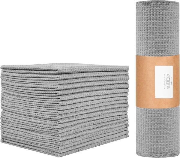 20 Pcs Kitchen Reusable Paper Towels, 100% Cotton Cleaning Cloth, 10"x12" Flat Waffle Dish Cloth for Drying