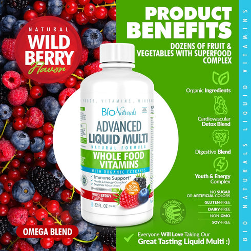 Bio Naturals Liquid Whole Food Multivitamin for Men & Women with Over 100 Ingredients - 100% Vegan - 32 oz