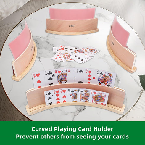 Set 4 14x1.6x4 GOTHINK of Curved Wooden Playing Card Holder for Kids Adults Cards Holders for Playing Cards