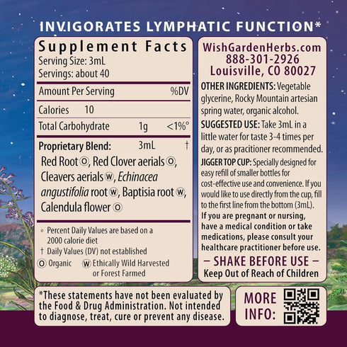 Immune 4oz WishGarden Herbs Lymph Mover - Organic Lymphatic Drainage Drops with Echinacea, Cleavers & Red Root