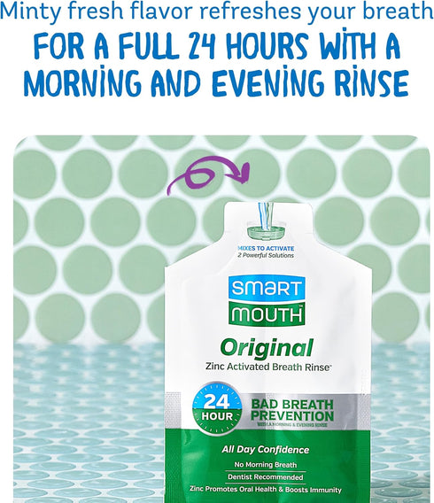SmartMouth Original Activated Mouthwash, Adult Mouthwash for Fresh Breath, Oral Rinse for 24-Hour Bad Breath Relief,