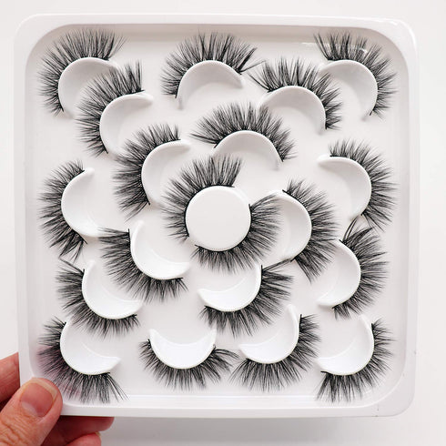 Losha 10 Pairs Faux Mink Eyelashes, Natural Look Fluffy Wispy Soft Handmade Reusable 3D Volume Lashes Pack