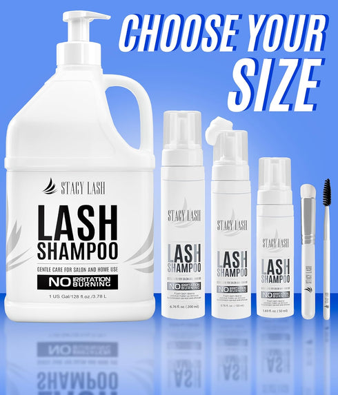 STACY LASH Eyelash Extension Shampoo 6.76 fl.oz / 200ml + Brush, Safe Makeup Remover for Extensions