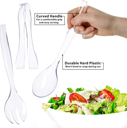 Set (12), 10' 6.5' HD Disposable Serving Utensils Spoons, Tongs, Clear